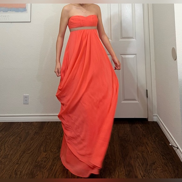BCBG Maxazaria Strapless Coral Pink Long Formal Maxi Dress Gown Size 6 - Picture 6 of 16